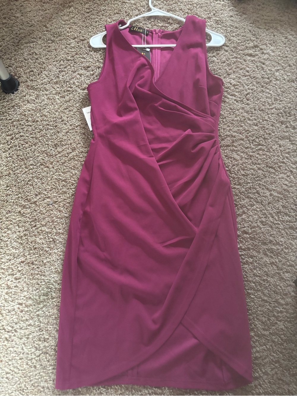 Sleeveless Faux-Wrap Midi Dress in Fuchsia
